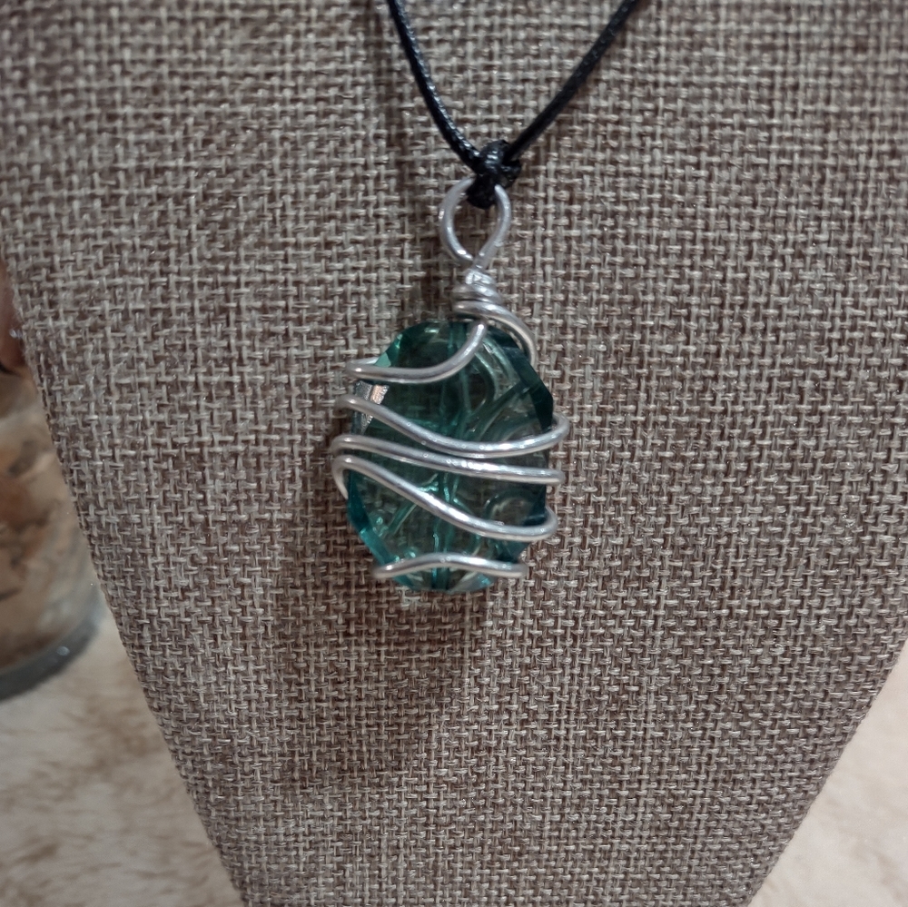 Green Wire Wrapped Stone Necklace